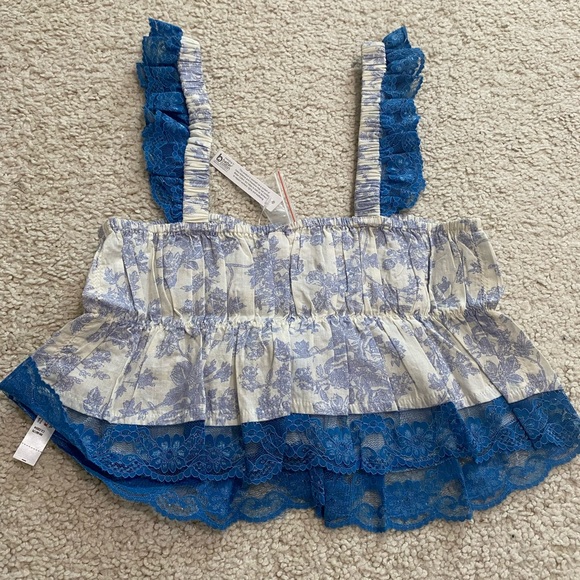 Out From Under Hearts Desire Cropped Babydoll Tank Top NWT Size S - Blue Print - Picture 6 of 6